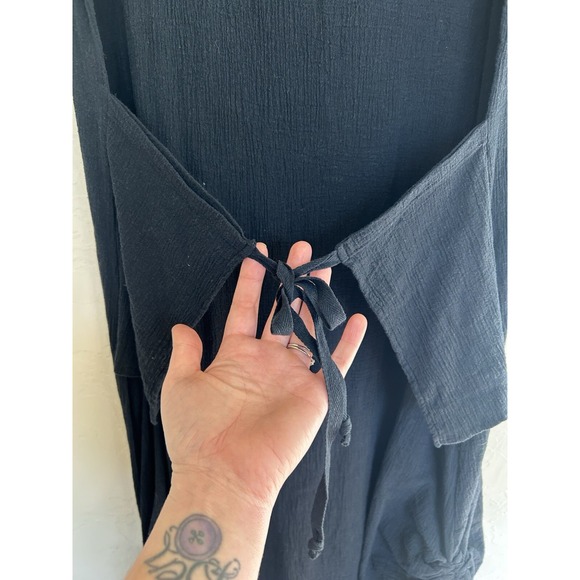 Bryn Walker Cotton Gauze Kira Midi Dress Black Lagenlook Relaxed L Resort Beach - Picture 3 of 8